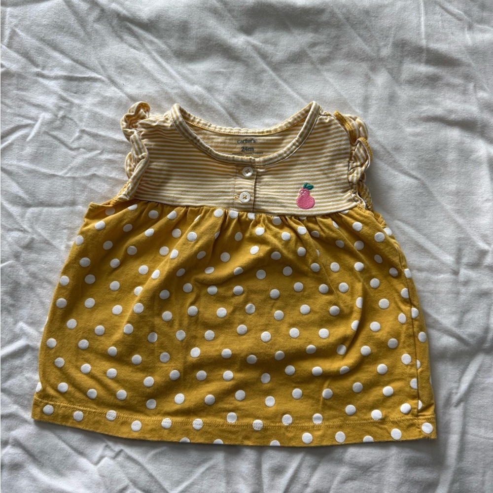 Old Navy Girls Yellow & White Tee Set with Carter’s Polka Dot Button Top - Picture 3 of 4